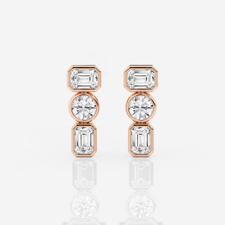Emerald & Round Cut FG - VS2 Lab - Grown Diamond Three Stone Earrings - Doozy Diamonds