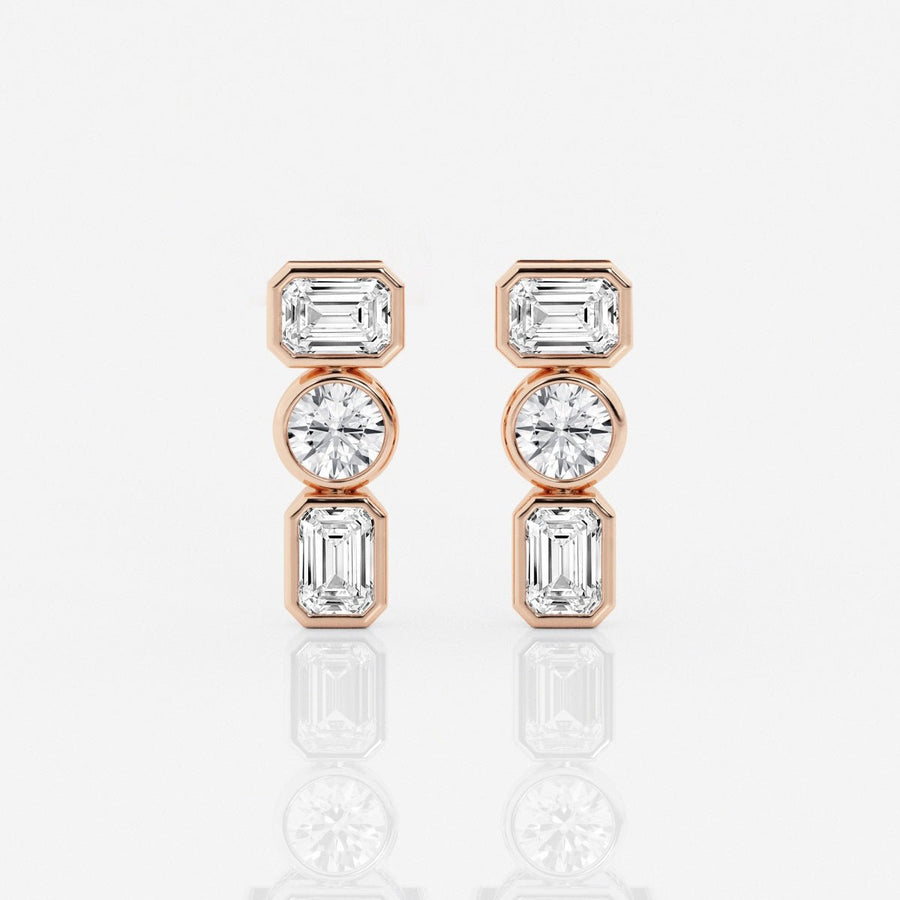 Emerald & Round Cut FG - VS2 Lab - Grown Diamond Three Stone Earrings - Doozy Diamonds