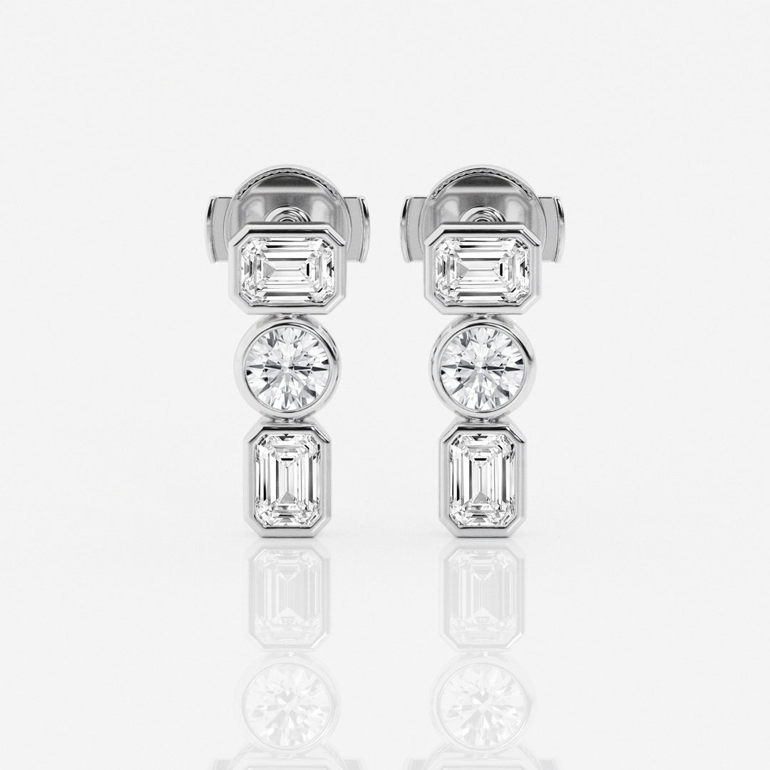 Emerald & Round Cut FG - VS2 Lab - Grown Diamond Three Stone Earrings - Doozy Diamonds