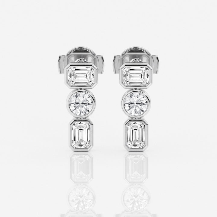 Emerald & Round Cut FG - VS2 Lab - Grown Diamond Three Stone Earrings - Doozy Diamonds
