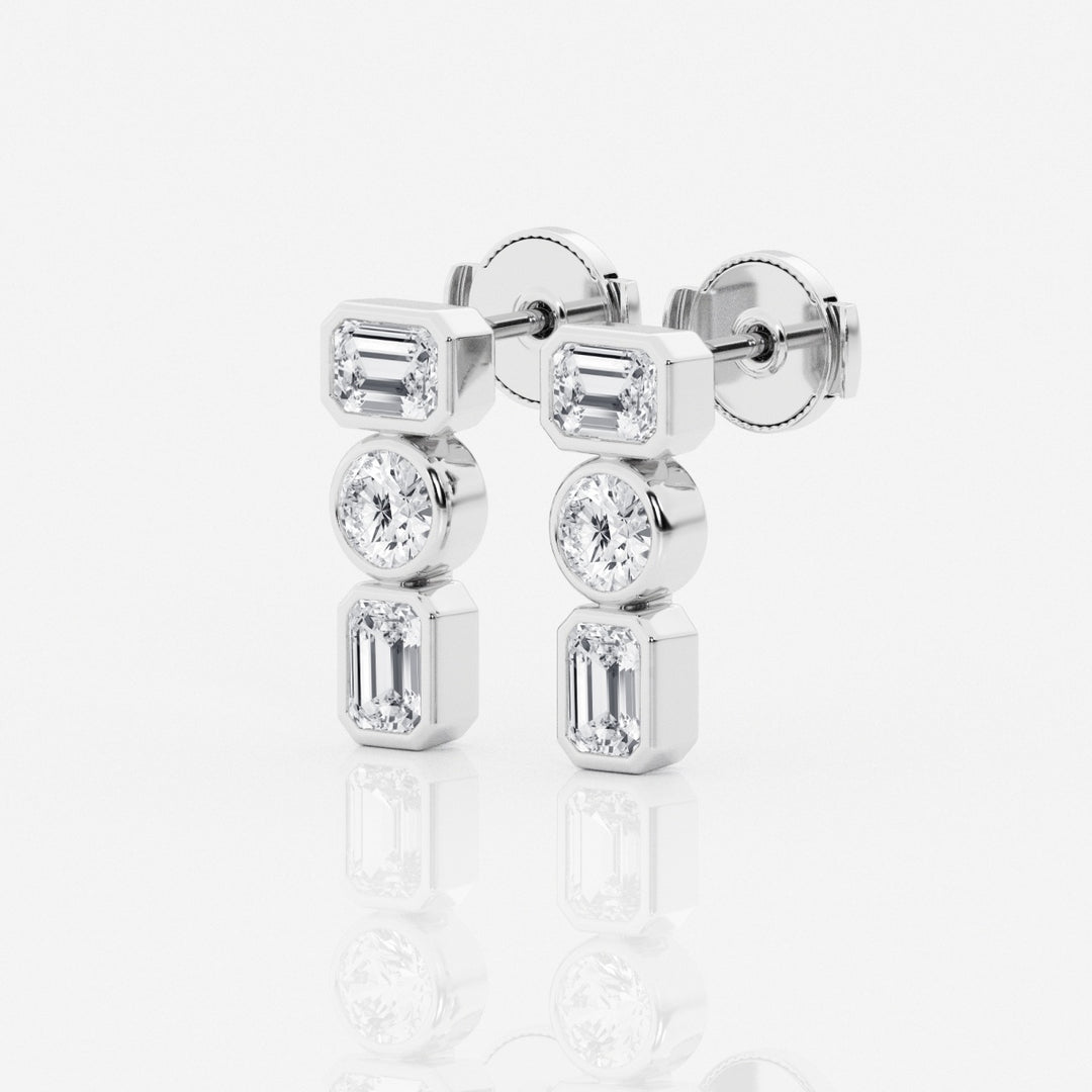 Emerald & Round Cut FG - VS2 Lab - Grown Diamond Three Stone Earrings - Doozy Diamonds