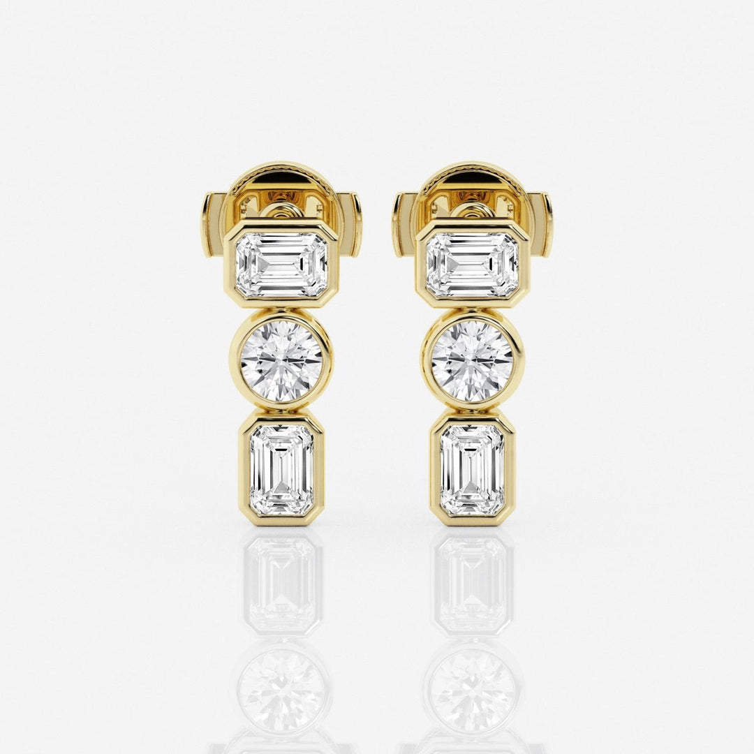 Emerald & Round Cut FG - VS2 Lab - Grown Diamond Three Stone Earrings - Doozy Diamonds