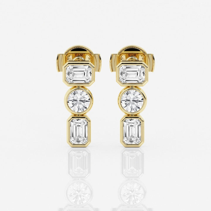 Emerald & Round Cut FG - VS2 Lab - Grown Diamond Three Stone Earrings - Doozy Diamonds