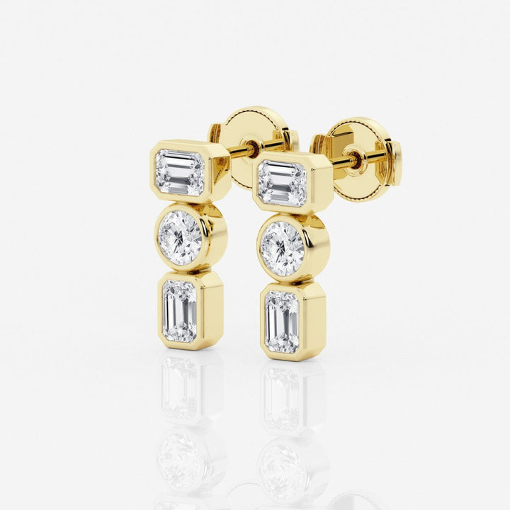Emerald & Round Cut FG - VS2 Lab - Grown Diamond Three Stone Earrings - Doozy Diamonds