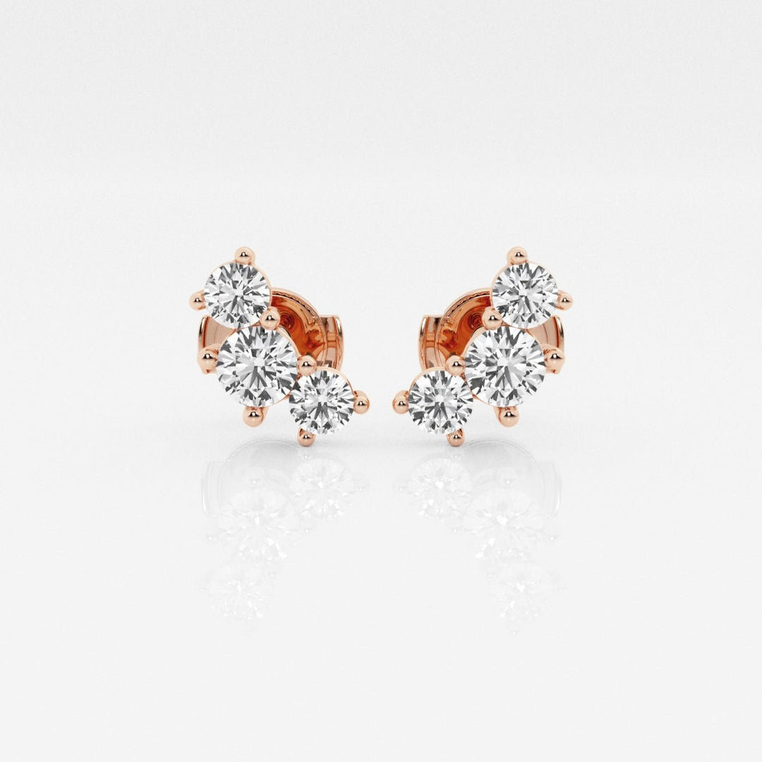 Round Cut FG - VS2 Lab - Grown Diamond Three Stone Stud Earrings - Doozy Diamonds