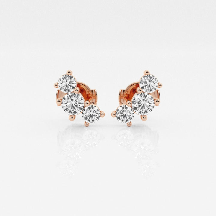 Round Cut FG - VS2 Lab - Grown Diamond Three Stone Stud Earrings - Doozy Diamonds