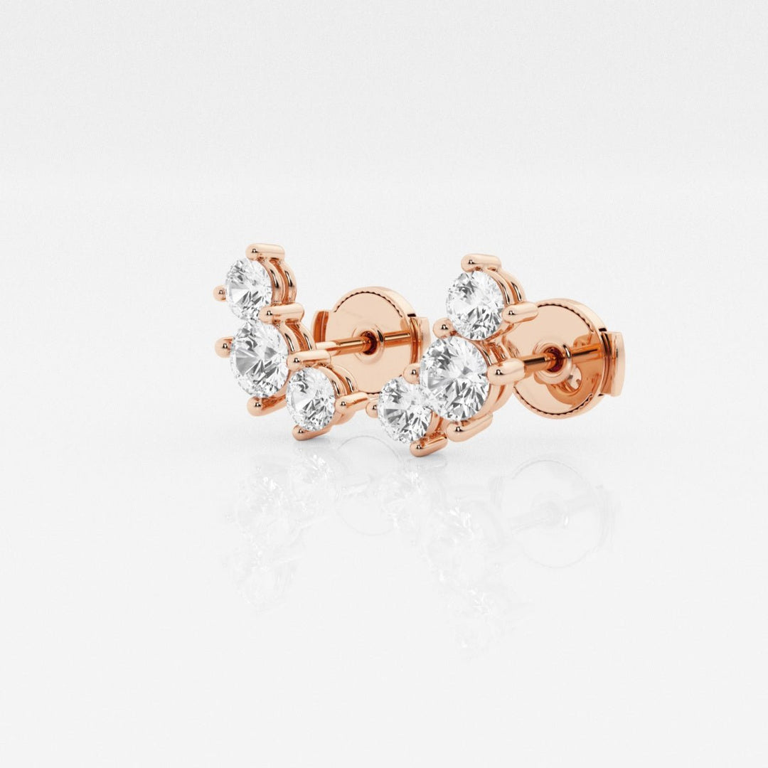Round Cut FG - VS2 Lab - Grown Diamond Three Stone Stud Earrings - Doozy Diamonds