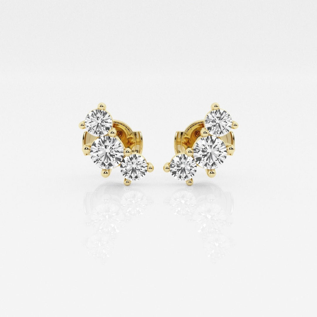 Round Cut FG - VS2 Lab - Grown Diamond Three Stone Stud Earrings - Doozy Diamonds
