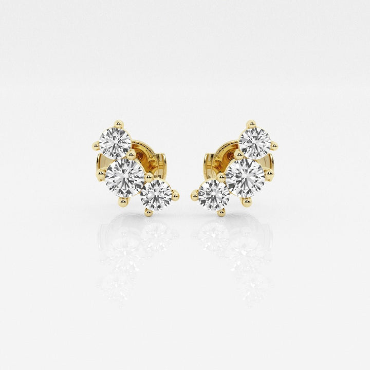 Round Cut FG - VS2 Lab - Grown Diamond Three Stone Stud Earrings - Doozy Diamonds