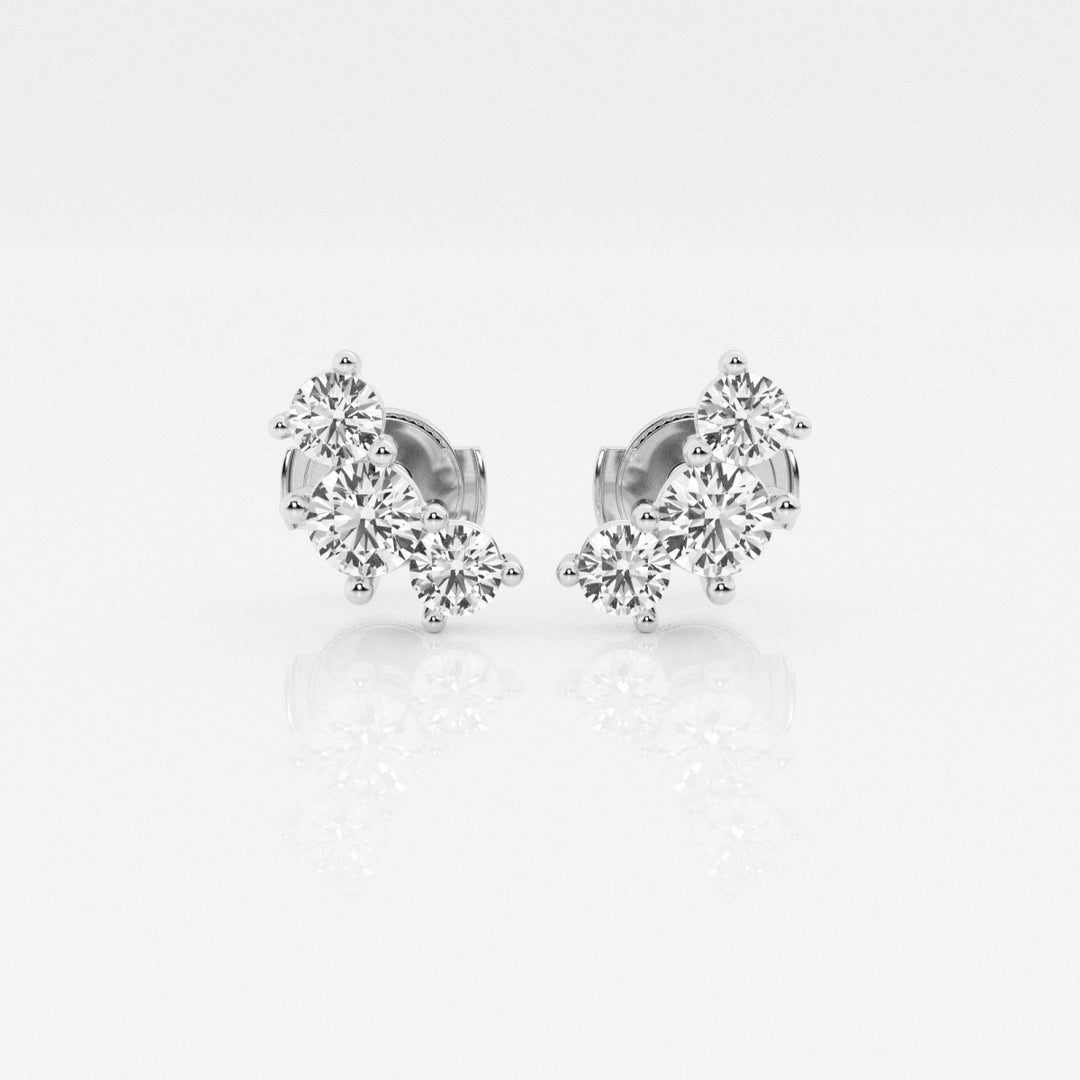 Round Cut FG - VS2 Lab - Grown Diamond Three Stone Stud Earrings - Doozy Diamonds