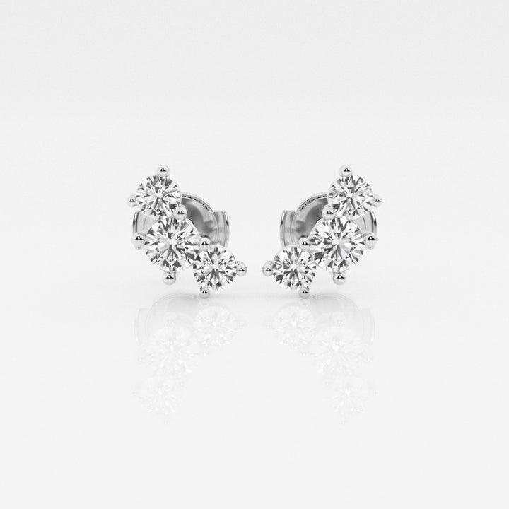 Round Cut FG - VS2 Lab - Grown Diamond Three Stone Stud Earrings - Doozy Diamonds