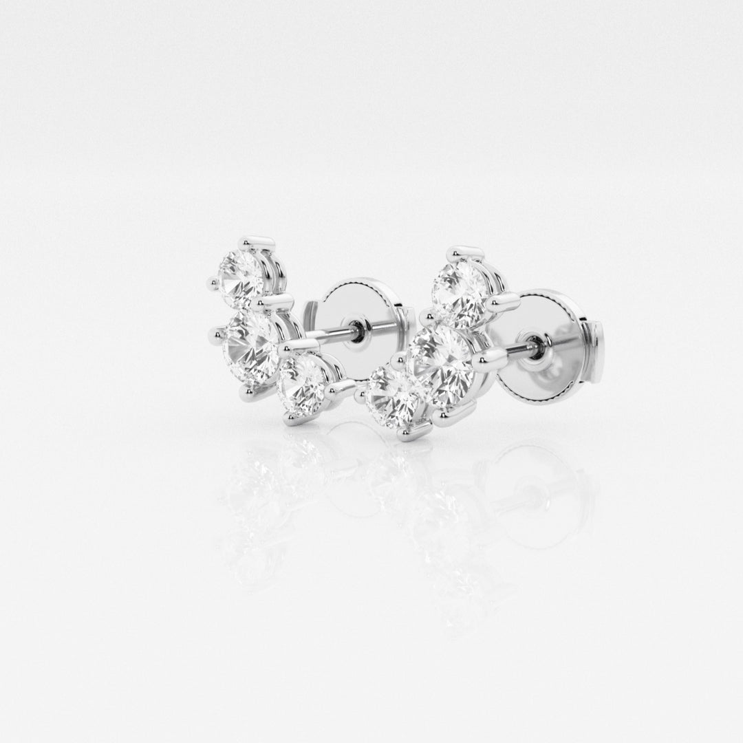 Round Cut FG - VS2 Lab - Grown Diamond Three Stone Stud Earrings - Doozy Diamonds