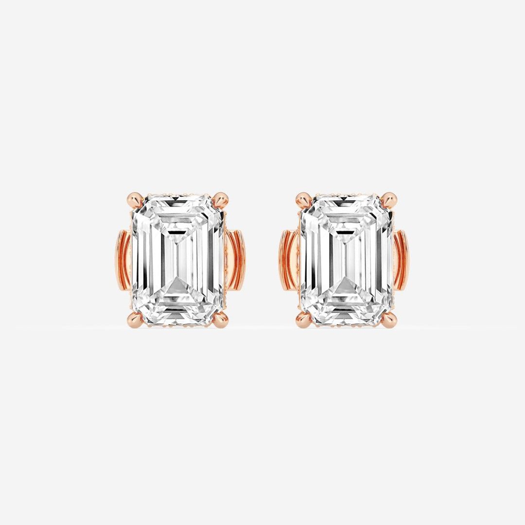 Emerald Cut FG - VS2 Lab - Grown Diamond Hidden Halo Stud Earrings - Doozy Diamonds