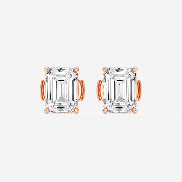 Emerald Cut FG - VS2 Lab - Grown Diamond Hidden Halo Stud Earrings - Doozy Diamonds