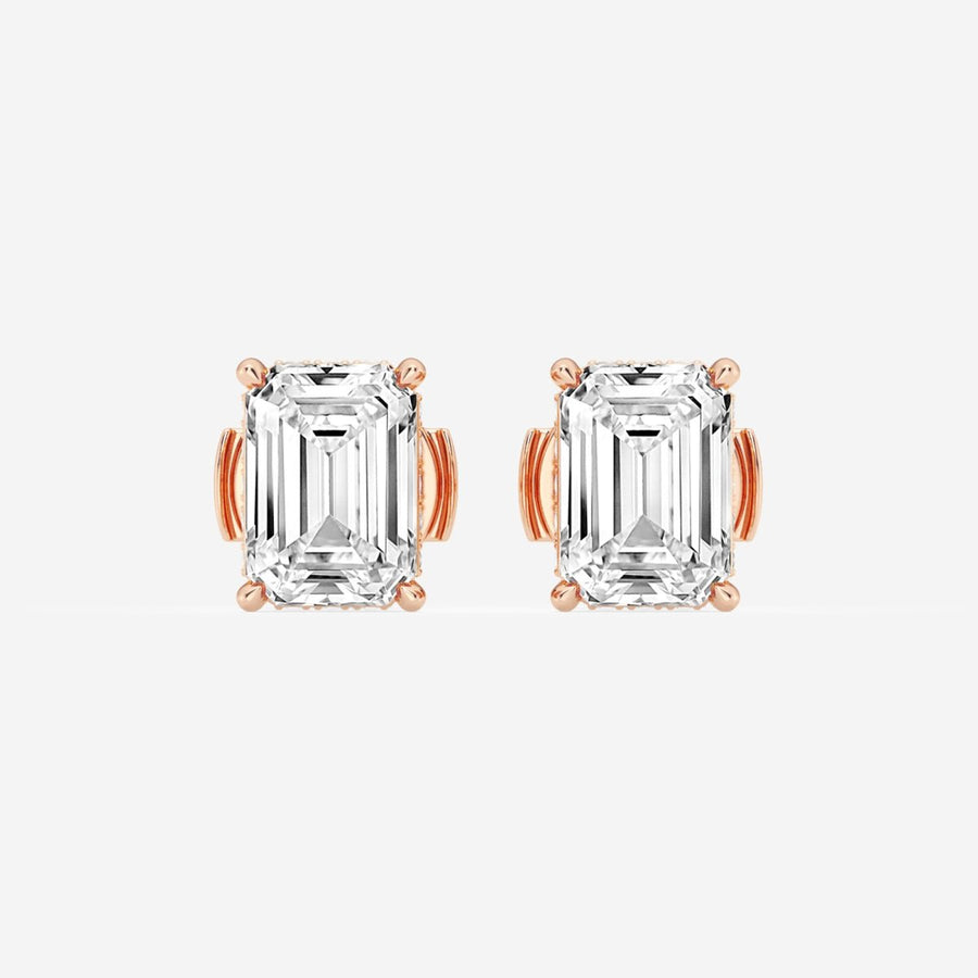 Emerald Cut FG - VS2 Lab - Grown Diamond Hidden Halo Stud Earrings - Doozy Diamonds