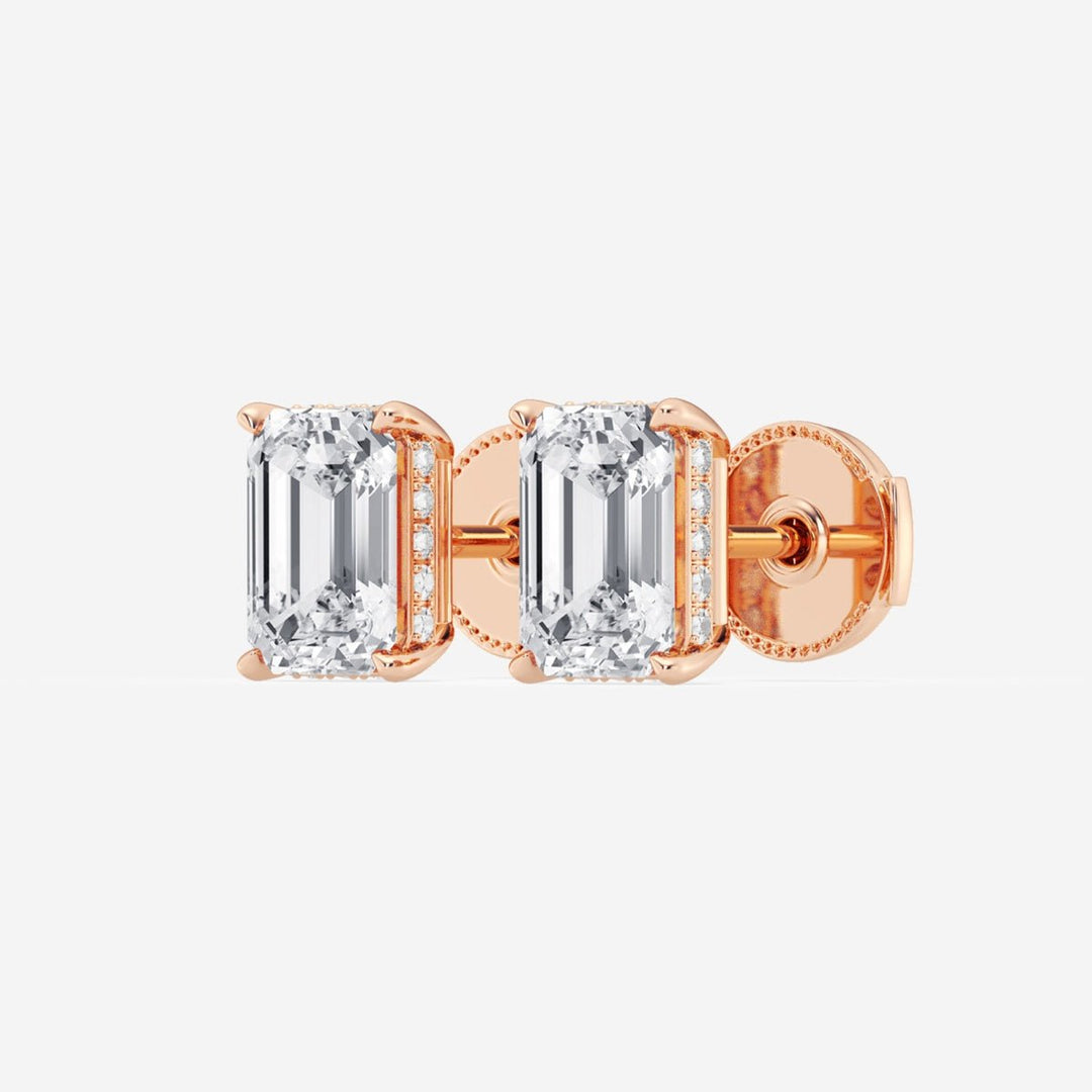 Emerald Cut FG - VS2 Lab - Grown Diamond Hidden Halo Stud Earrings - Doozy Diamonds