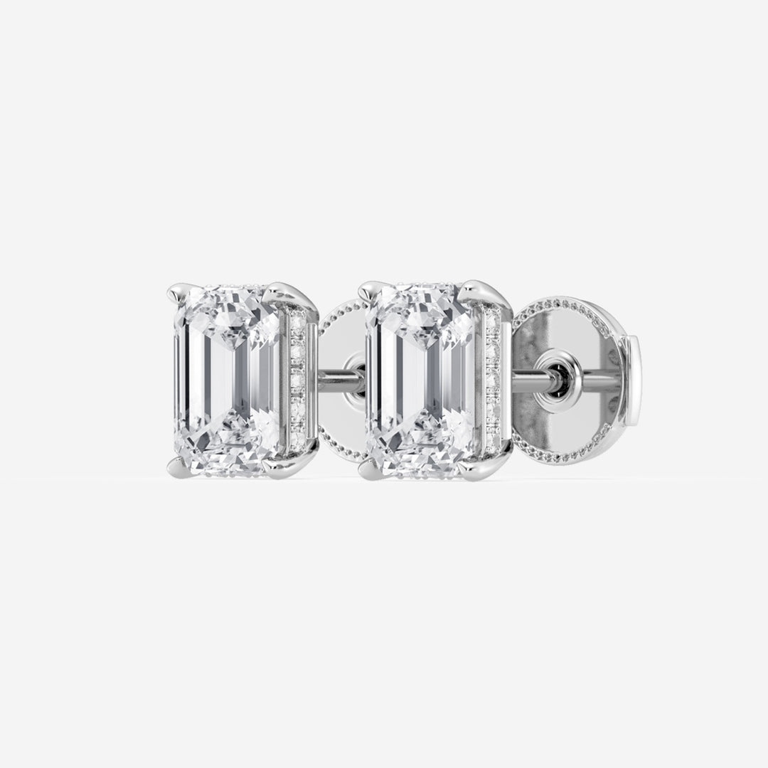 Emerald Cut FG - VS2 Lab - Grown Diamond Hidden Halo Stud Earrings - Doozy Diamonds