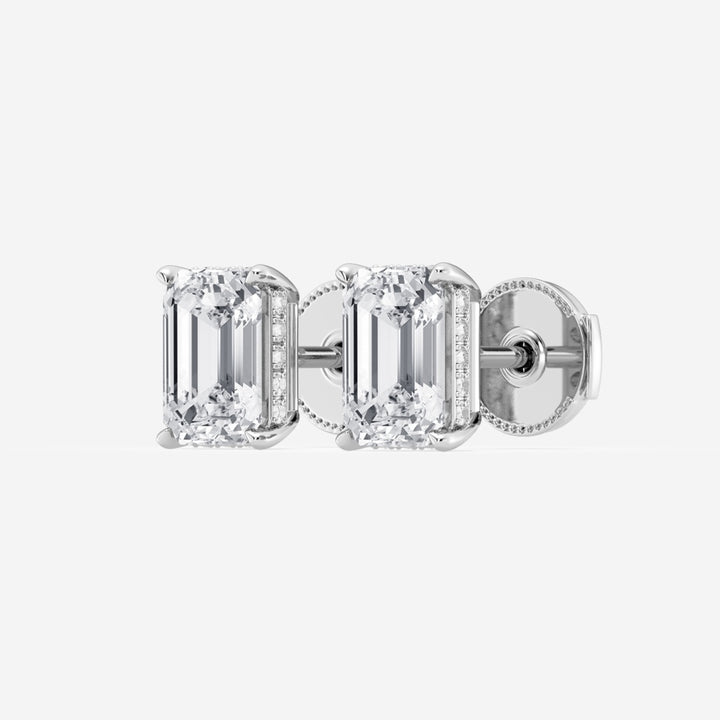 Emerald Cut FG - VS2 Lab - Grown Diamond Hidden Halo Stud Earrings - Doozy Diamonds