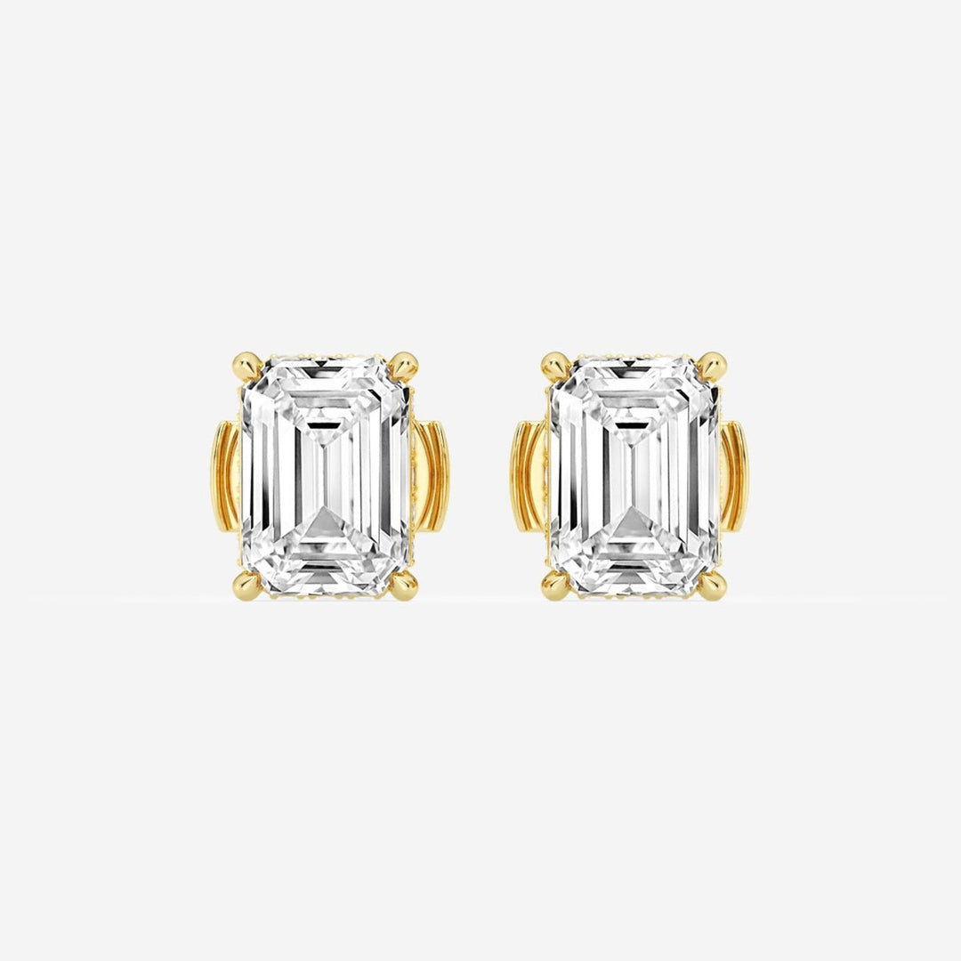 Emerald Cut FG - VS2 Lab - Grown Diamond Hidden Halo Stud Earrings - Doozy Diamonds