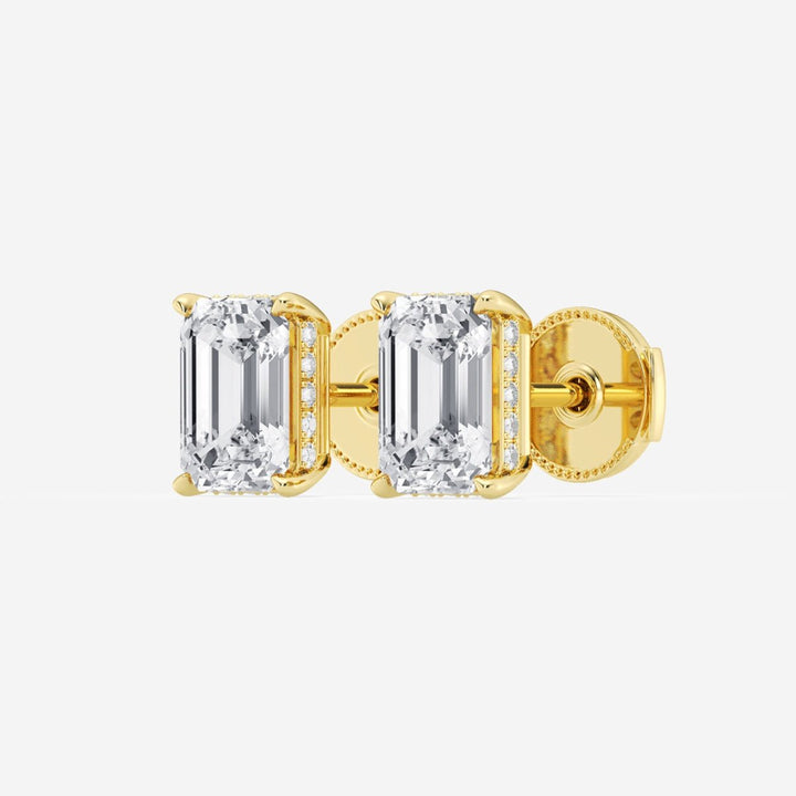 Emerald Cut FG - VS2 Lab - Grown Diamond Hidden Halo Stud Earrings - Doozy Diamonds