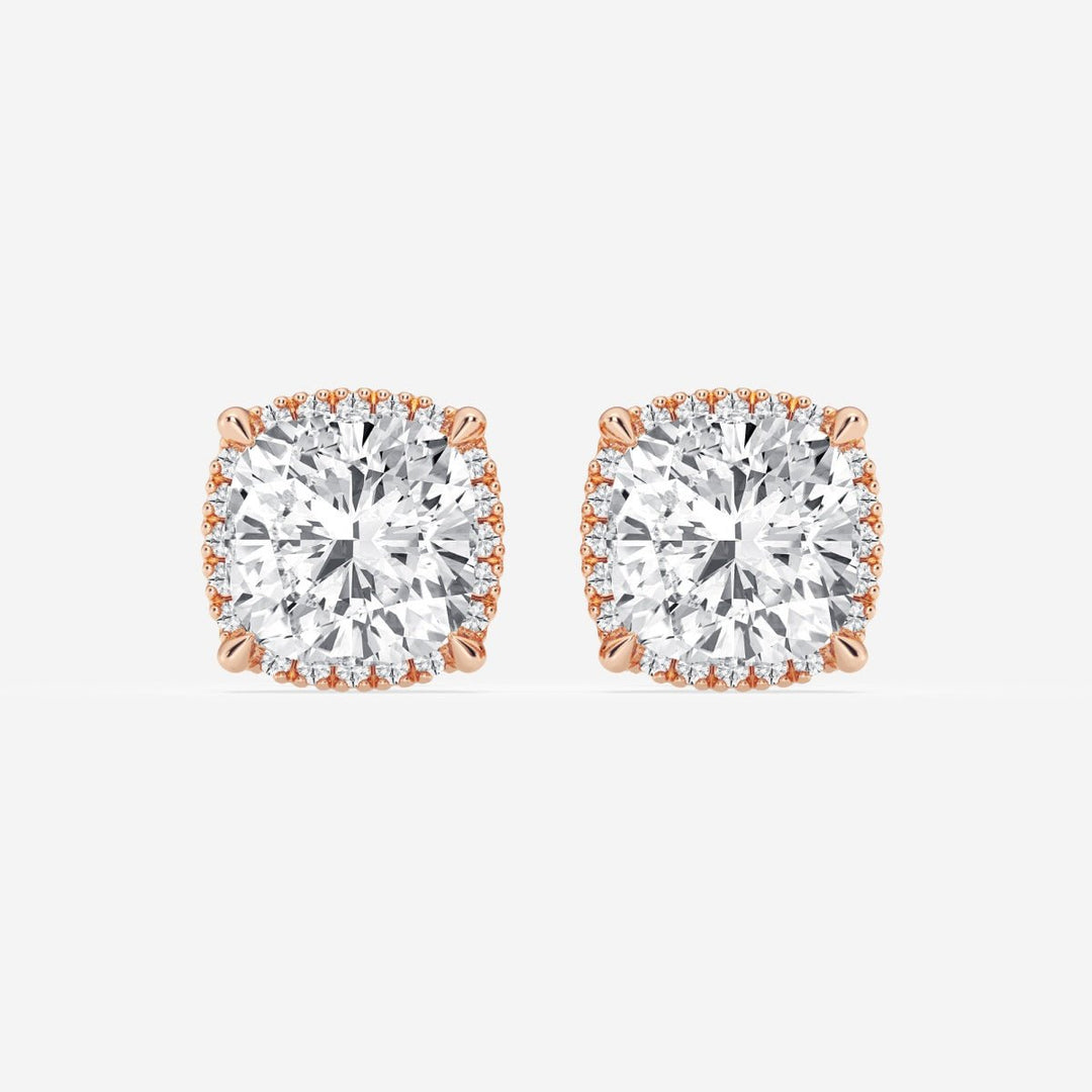 Cushion Cut FG - VS2 Lab - Grown Diamond Halo Set Stud Earrings - Doozy Diamonds