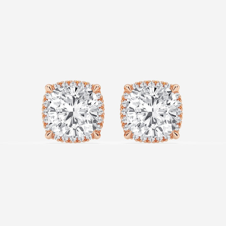 Cushion Cut FG - VS2 Lab - Grown Diamond Halo Set Stud Earrings - Doozy Diamonds
