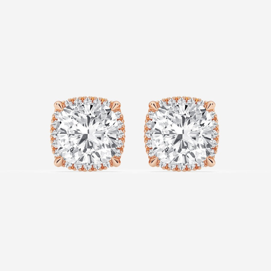 Cushion Cut FG - VS2 Lab - Grown Diamond Halo Set Stud Earrings - Doozy Diamonds
