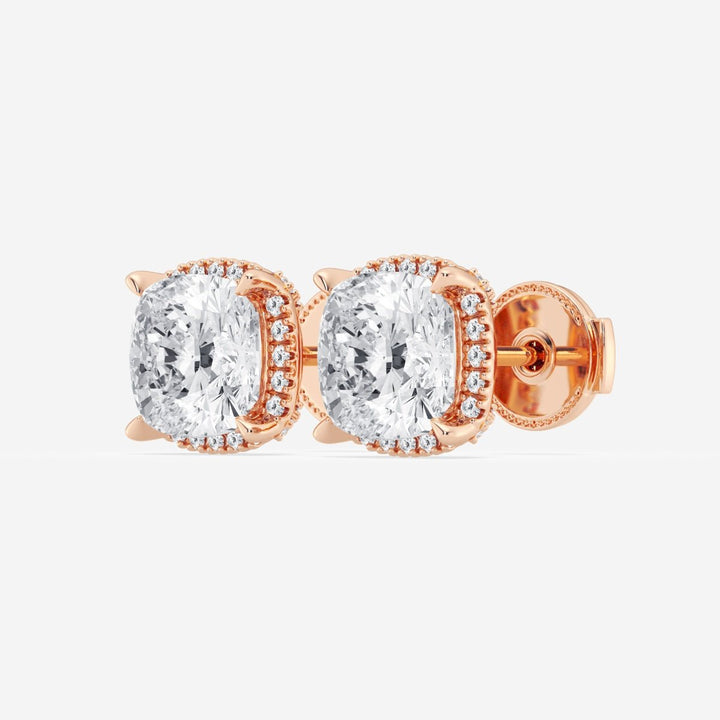 Cushion Cut FG - VS2 Lab - Grown Diamond Halo Set Stud Earrings - Doozy Diamonds