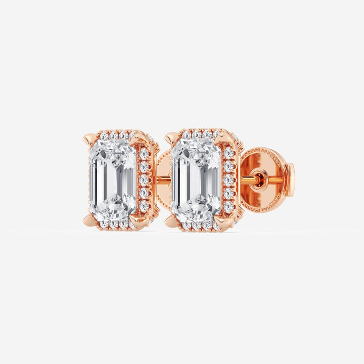 Emerald Cut FG - VS2 Lab - Grown Diamond Halo Stud Earrings - Doozy Diamonds