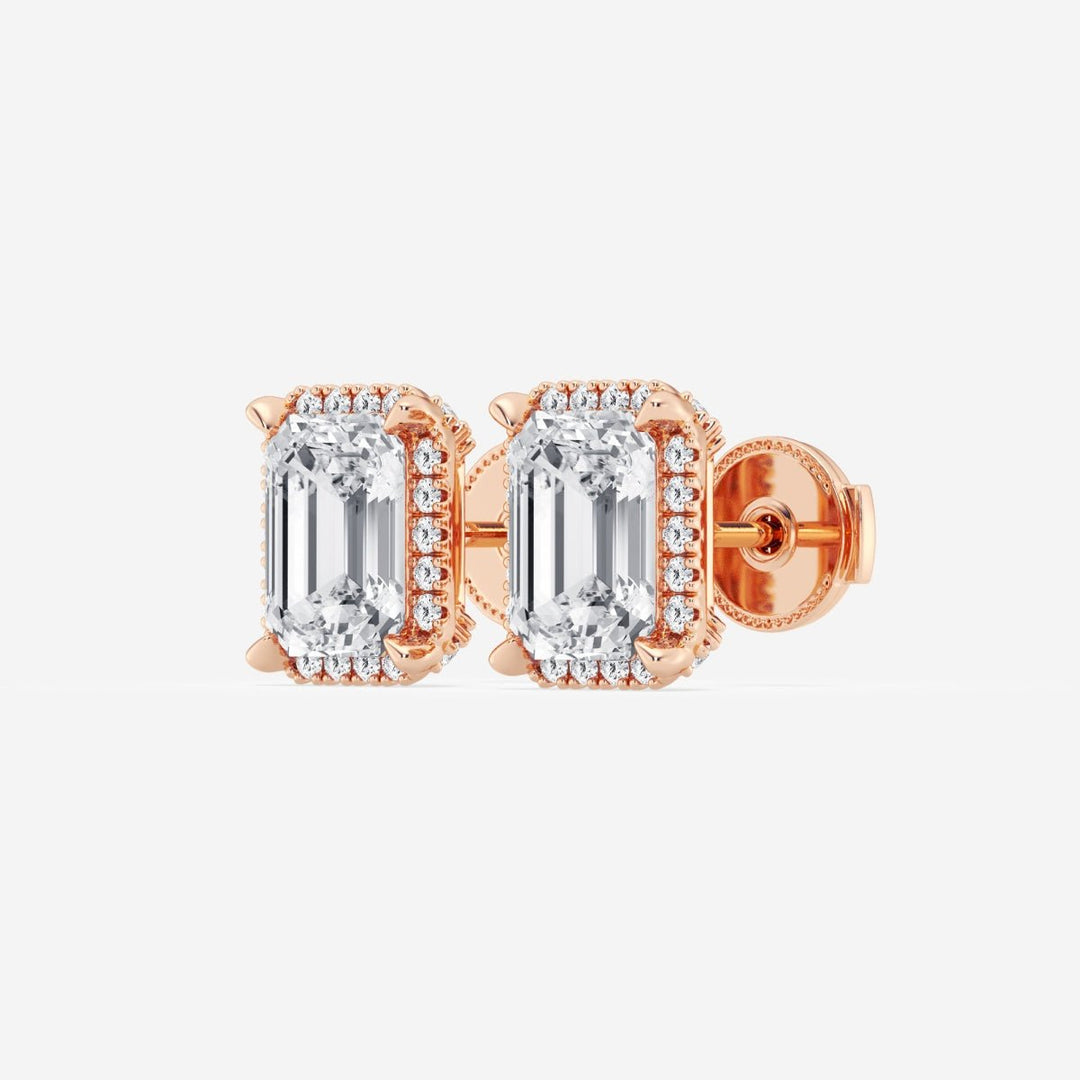 Emerald Cut FG - VS2 Lab - Grown Diamond Halo Stud Earrings - Doozy Diamonds