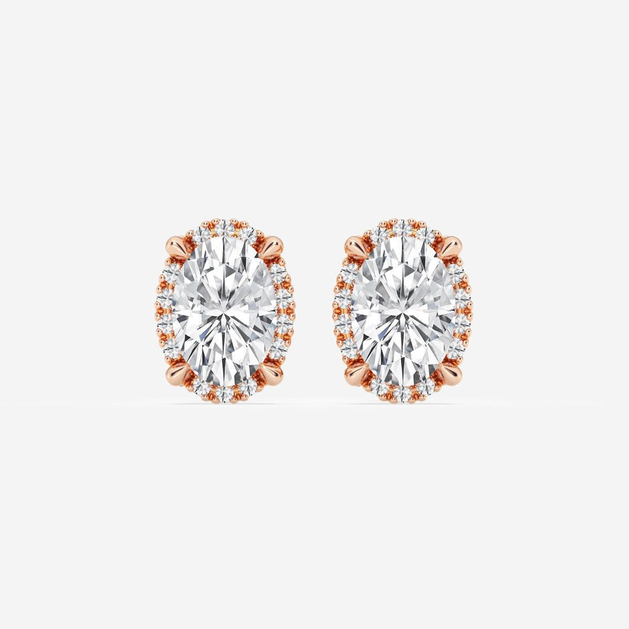 Oval Cut FG - VS2 Lab - Grown Diamond Halo Stud Earrings - Doozy Diamonds