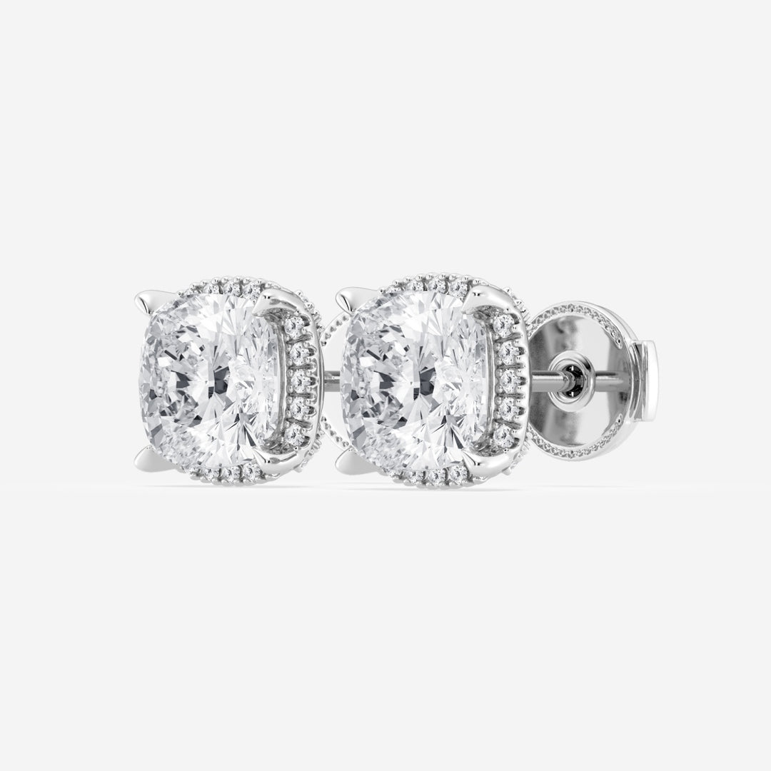 Cushion Cut FG - VS2 Lab - Grown Diamond Halo Set Stud Earrings - Doozy Diamonds