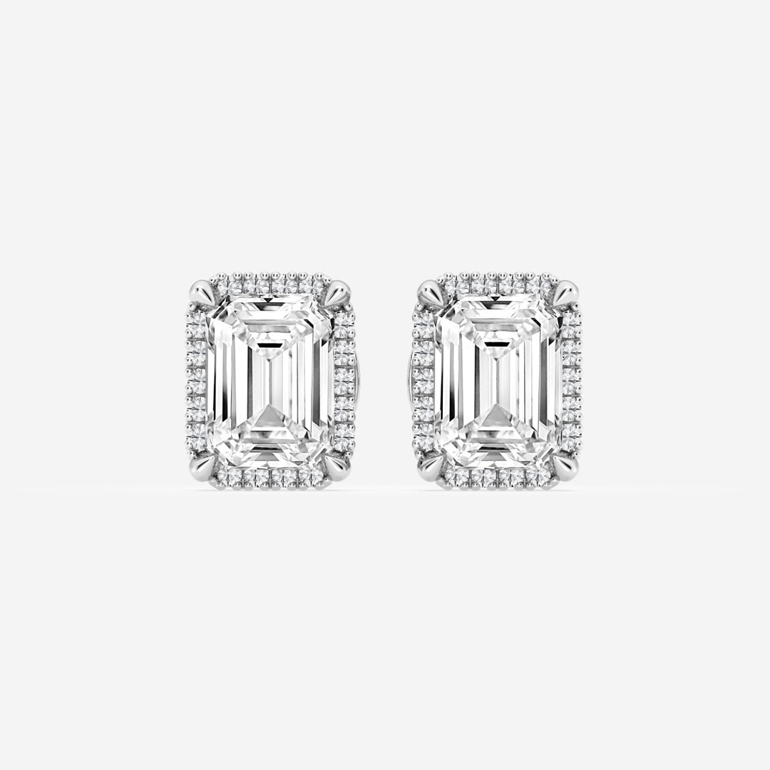 Emerald Cut FG - VS2 Lab - Grown Diamond Halo Stud Earrings - Doozy Diamonds
