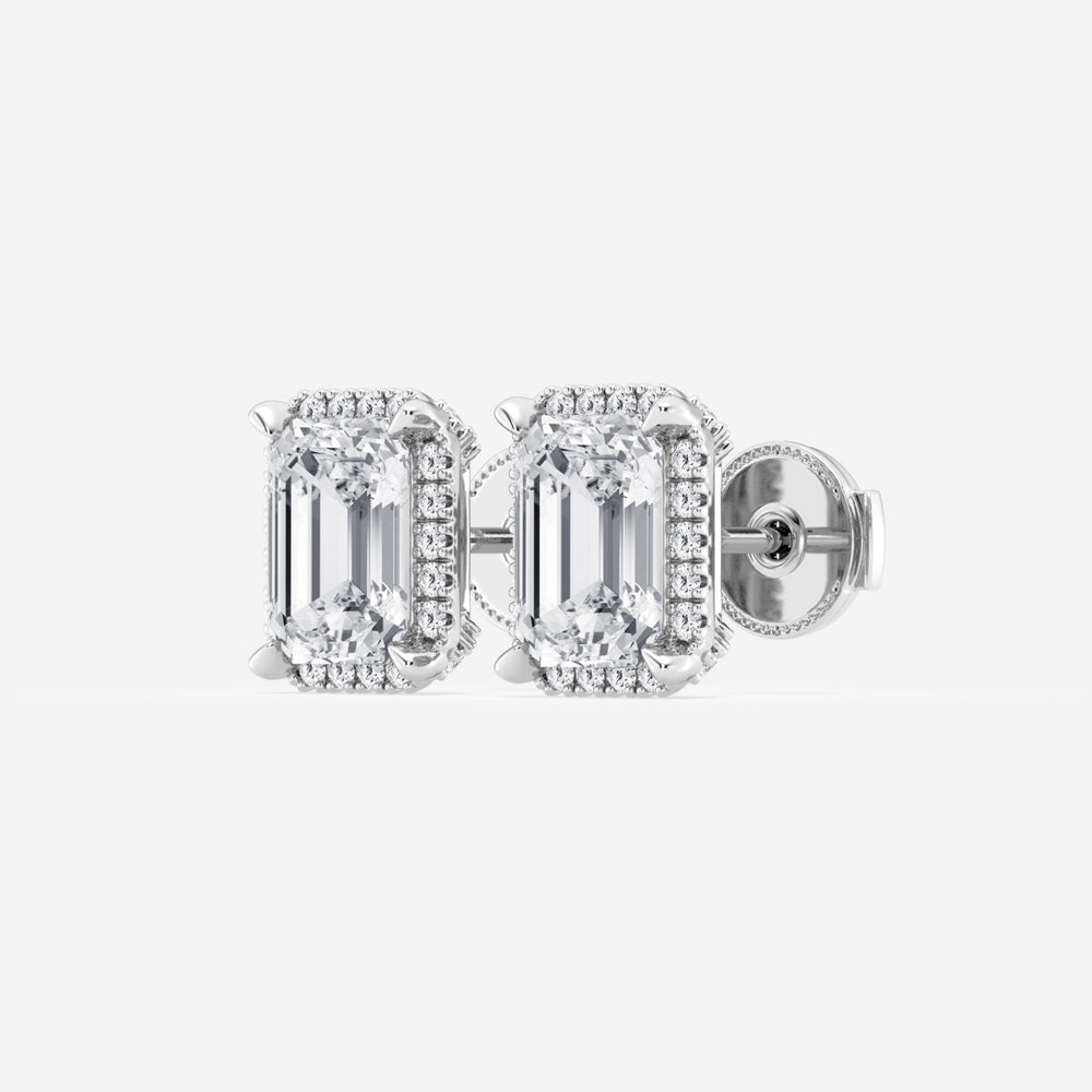 Emerald Cut FG - VS2 Lab - Grown Diamond Halo Stud Earrings - Doozy Diamonds