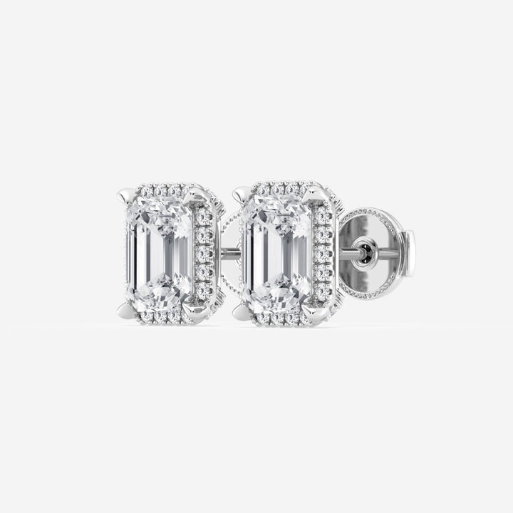 Emerald Cut FG - VS2 Lab - Grown Diamond Halo Stud Earrings - Doozy Diamonds
