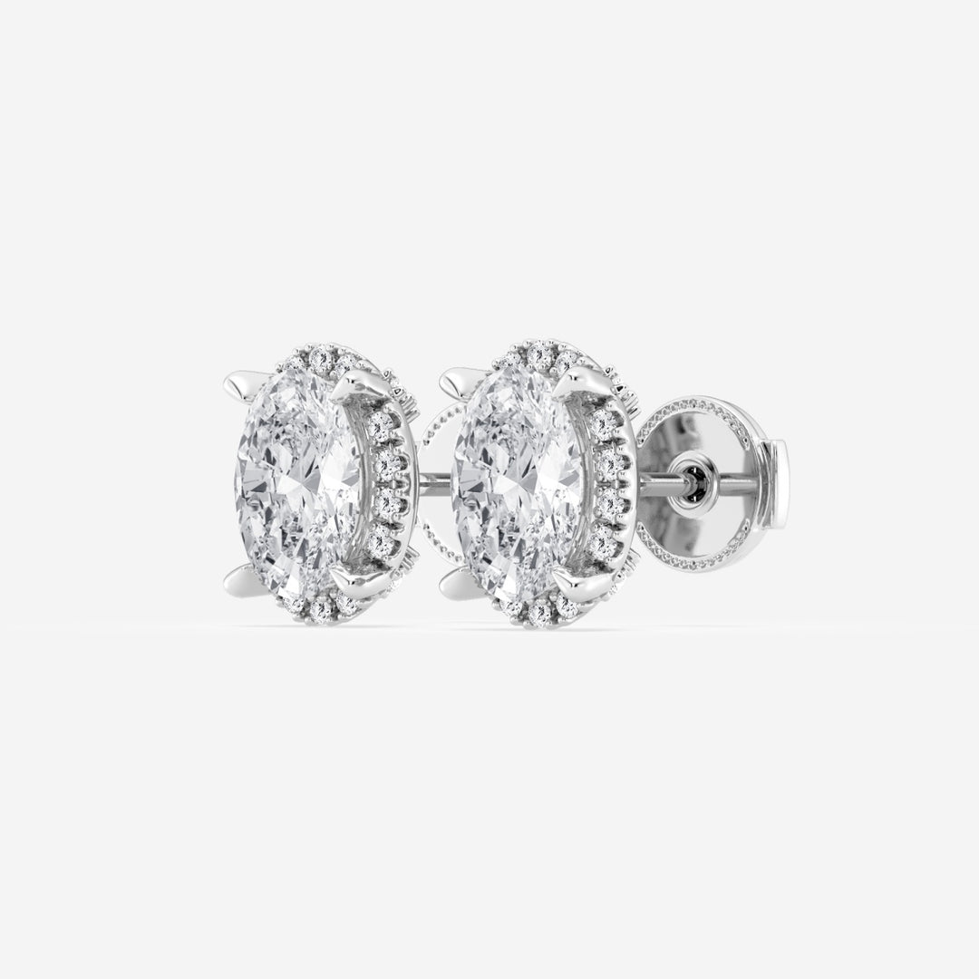 Oval Cut FG - VS2 Lab - Grown Diamond Halo Stud Earrings - Doozy Diamonds