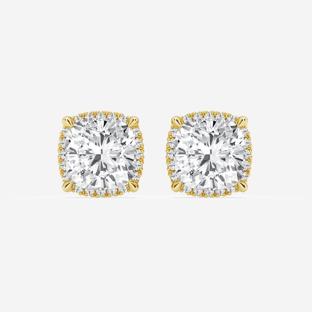 Cushion Cut FG - VS2 Lab - Grown Diamond Halo Set Stud Earrings - Doozy Diamonds