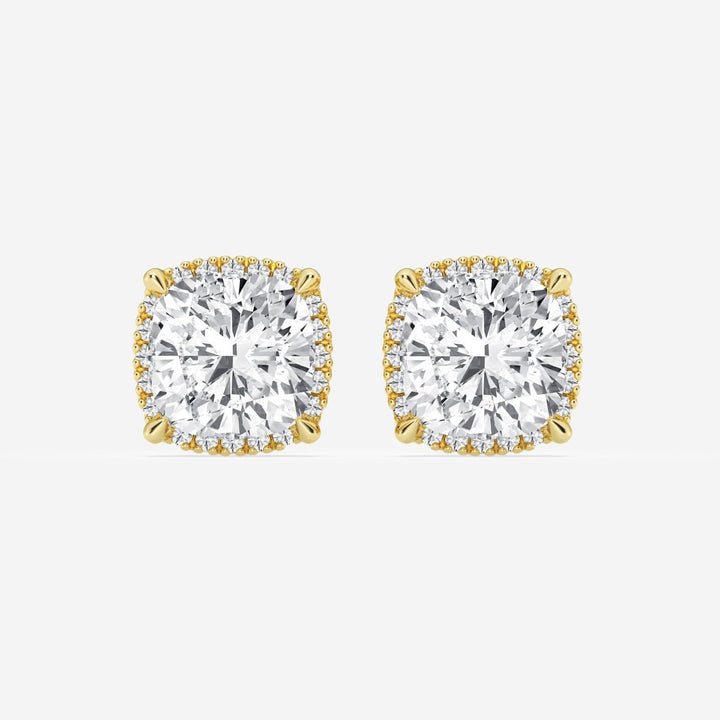 Cushion Cut FG - VS2 Lab - Grown Diamond Halo Set Stud Earrings - Doozy Diamonds