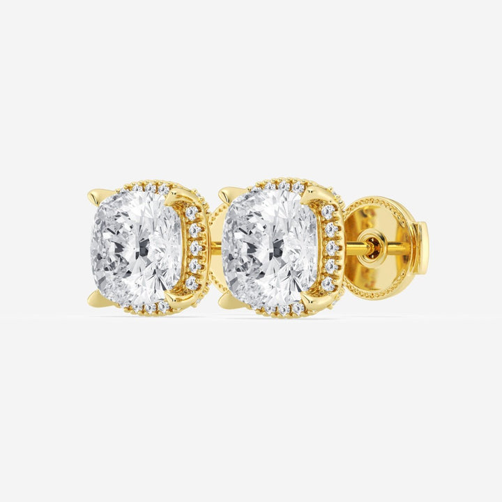 Cushion Cut FG - VS2 Lab - Grown Diamond Halo Set Stud Earrings - Doozy Diamonds