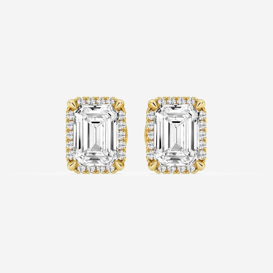 Emerald Cut FG - VS2 Lab - Grown Diamond Halo Stud Earrings - Doozy Diamonds