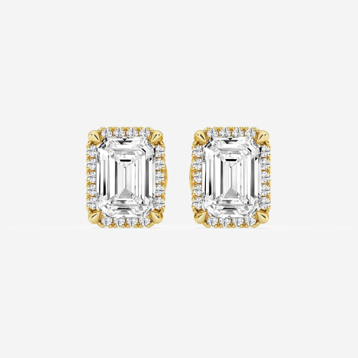 Emerald Cut FG - VS2 Lab - Grown Diamond Halo Stud Earrings - Doozy Diamonds