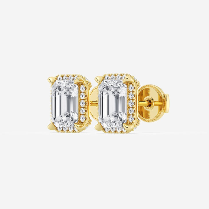 Emerald Cut FG - VS2 Lab - Grown Diamond Halo Stud Earrings - Doozy Diamonds