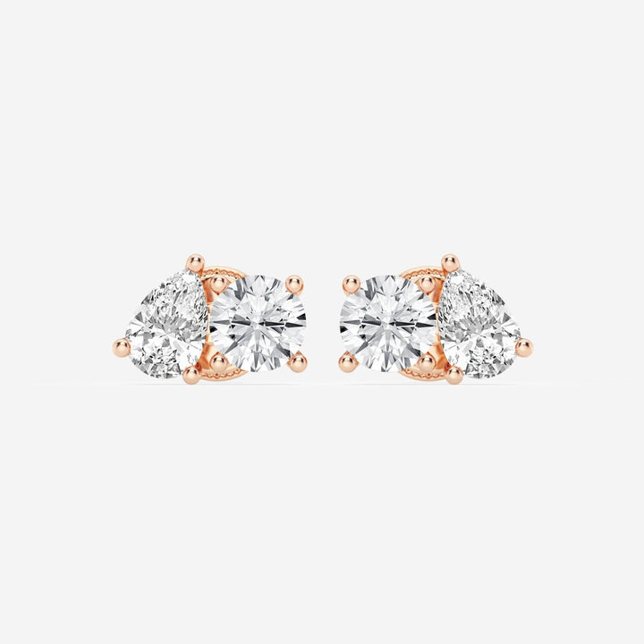 Pear & Round FG - VS2 Lab - Grown Diamond Two Stone Stud Earrings - Doozy Diamonds