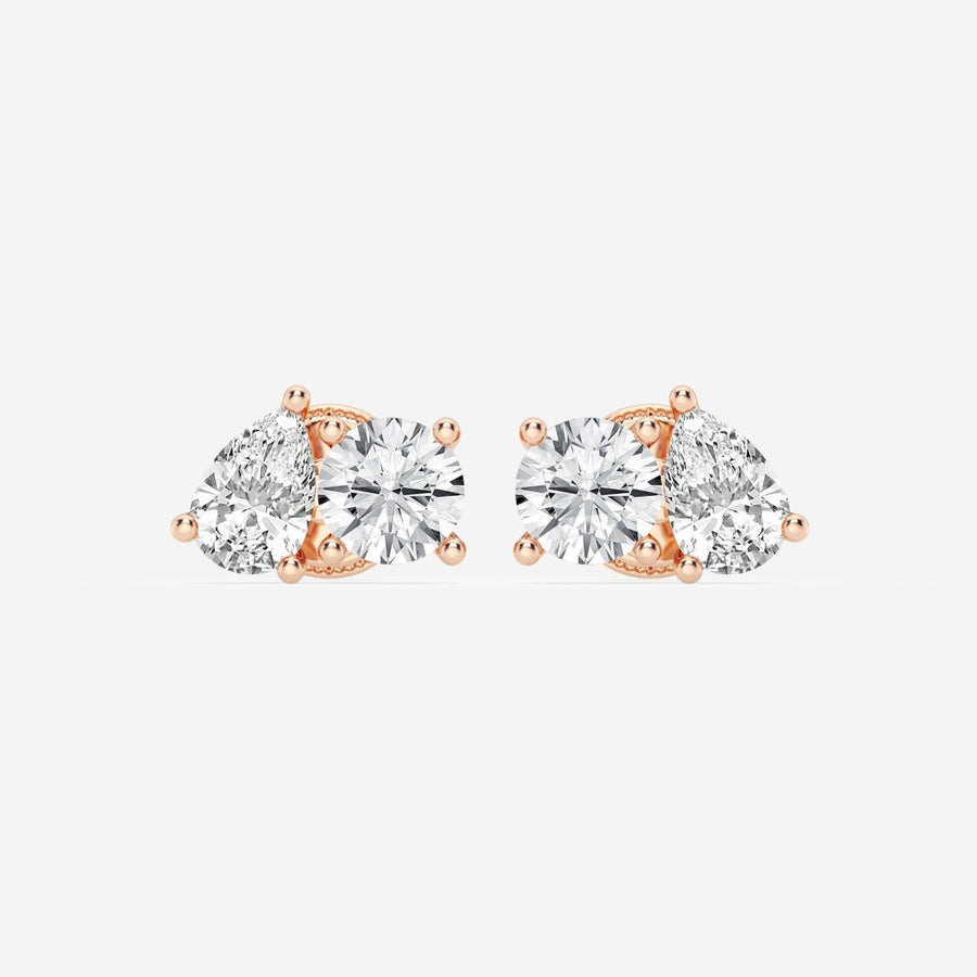 Pear & Round FG - VS2 Lab - Grown Diamond Two Stone Stud Earrings - Doozy Diamonds