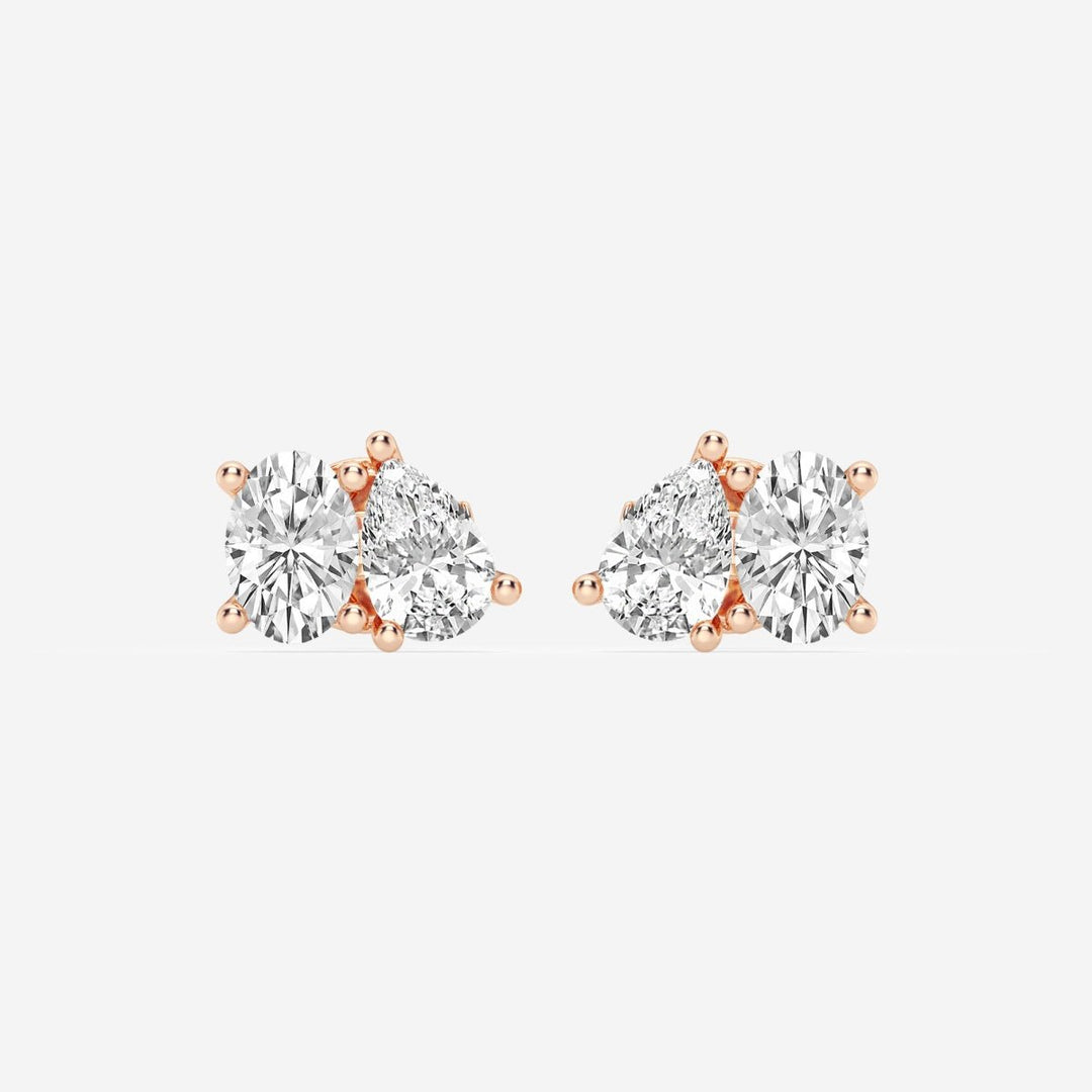 Pear & Oval Cut FG - VS2 Lab - Grown Diamond Two Stone Stud Earrings - Doozy Diamonds