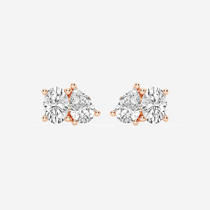 Pear & Oval Cut FG - VS2 Lab - Grown Diamond Two Stone Stud Earrings - Doozy Diamonds