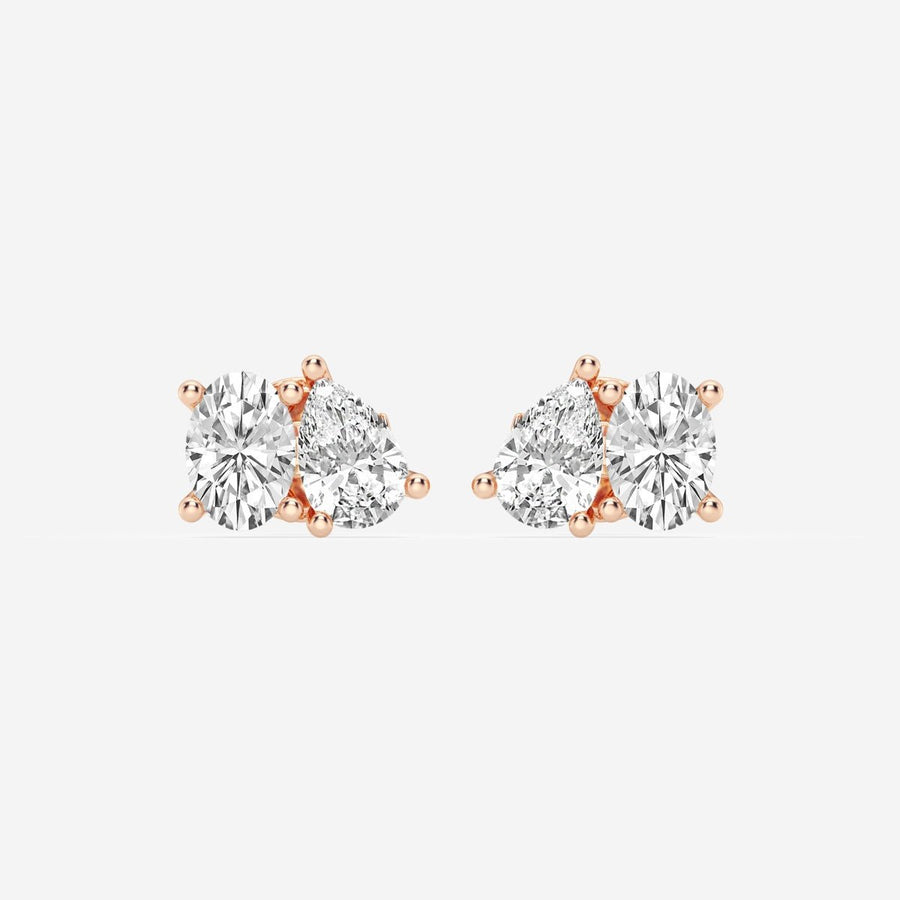 Pear & Oval Cut FG - VS2 Lab - Grown Diamond Two Stone Stud Earrings - Doozy Diamonds