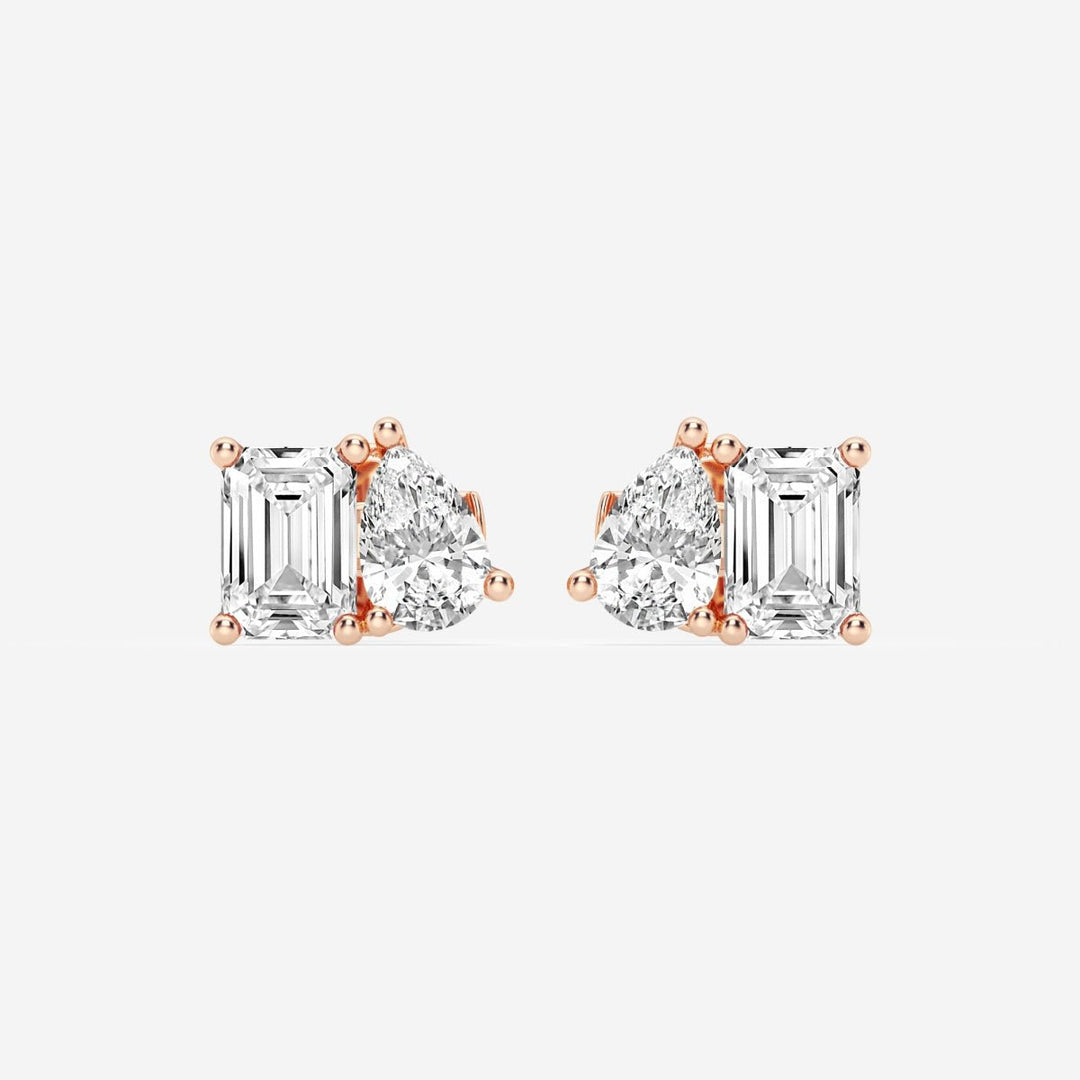 Emerald & Pear Cut FG - VS2 Lab - Grown Diamond Two Stone Stud Earrings - Doozy Diamonds