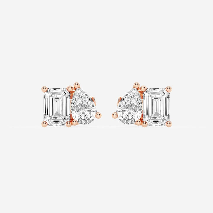 Emerald & Pear Cut FG - VS2 Lab - Grown Diamond Two Stone Stud Earrings - Doozy Diamonds