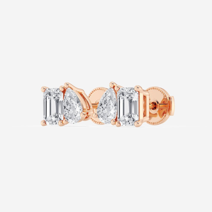 Emerald & Pear Cut FG - VS2 Lab - Grown Diamond Two Stone Stud Earrings - Doozy Diamonds